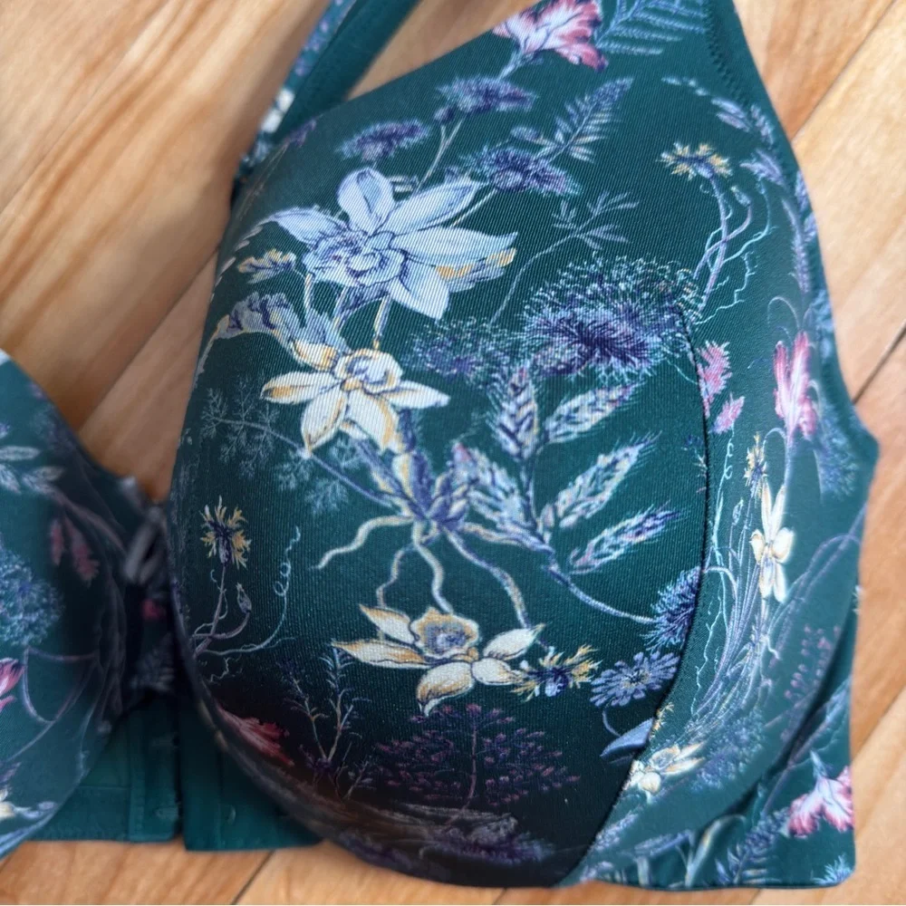 Cacique Floral Print Bra - Dark Green underwire lightly lined 40DD